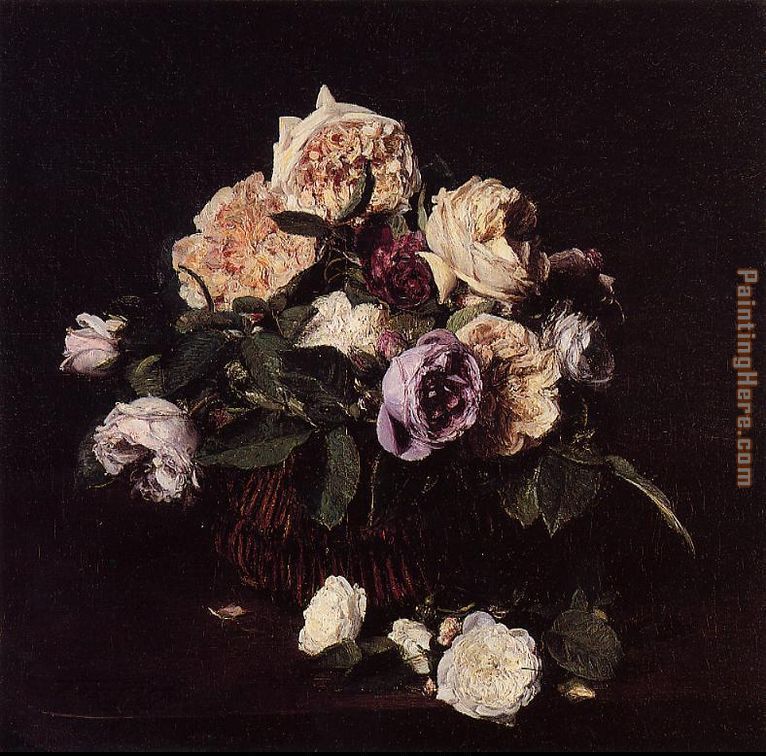 Roses in a Basket on a Table painting - Henri Fantin-Latour Roses in a Basket on a Table art painting
